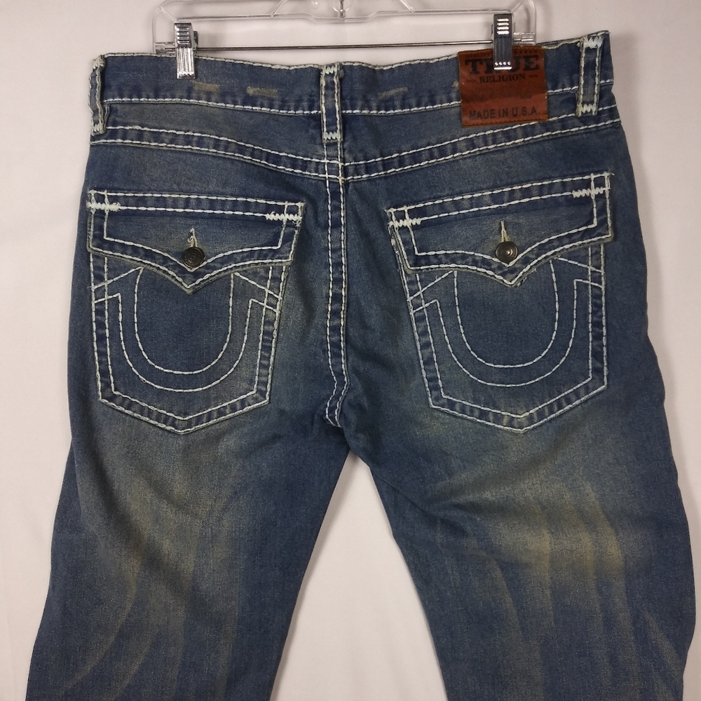 Vintage True Religion Jeans Distressed Embroidered Made In USA Mens Size 38 x 32
